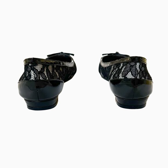 Cochni Black Leather Whimsigoth Goth Floral Lace Bow Point Toe Kitten Heel Sz 6 - Picture 5 of 9